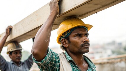 Indian Construction Laborers Carrying Materials

