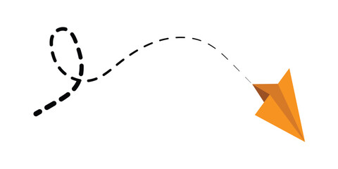 Paper airplane. Outline flying planes from different angles and direction with dotted track, travel or message symbols, linear vector set. Curved route with aircraft for mail delivery vector in eps10.