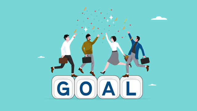achieve common goals, celebrate team effort collaboration, hard work or efforts to achieve team success, business people colleagues celebrate business goals achieved by the team