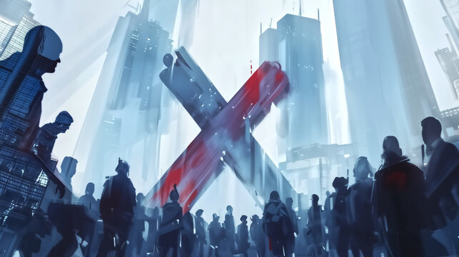 Double exposure of business people shaking hands and engaging in