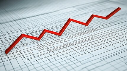 Obraz premium A wireframe financial growth chart on a blueprint background with red loss areas isolated