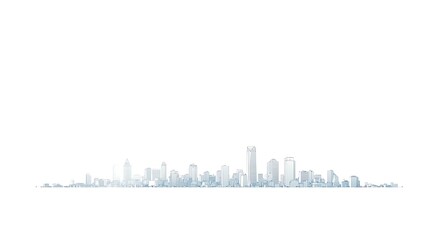 Obraz premium A blueprint-style city skyline with only one building isolated in bright white