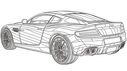 Fototapeta premium Black and White Outline Drawing of a Stylish Car 