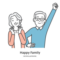 ガッツポーズをするシニアカップル