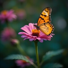 Macro Butterfly on Flower Bloom