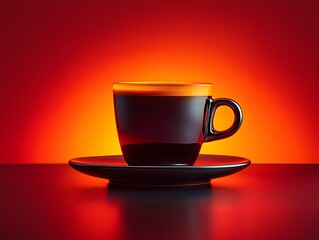 Glowing Espresso Cup on Sleek Black Saucer Contrasting Bold Vibrant Background