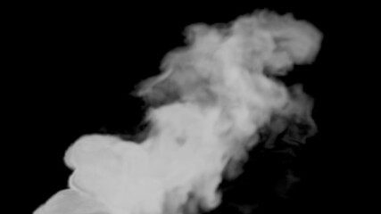 A large amount of smoke is rising. Close-up of smoke isolated on black background. Concept of smoke effect and air pollution.