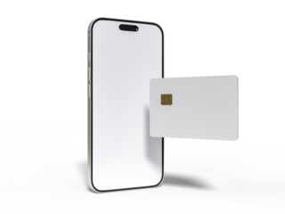 Smartphone and plastic credit card templates. Empty debit card with chip card isolated on background. Mockup empty concept for saving money wealth and financial, technology payment, digital purchase.