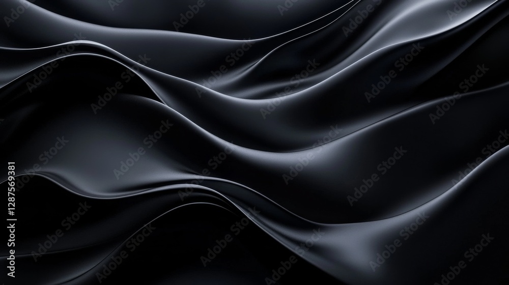 Poster Abstract black wave pattern with glossy texture, elegant curves and shadows. Minimalistic design and modern art concept