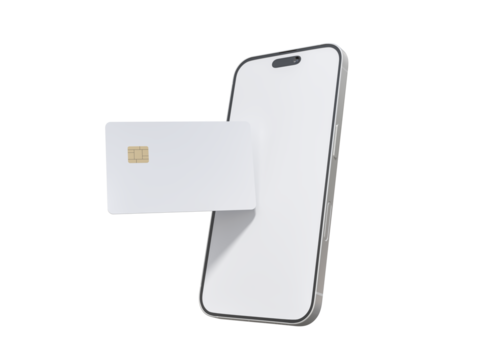 Smartphone and plastic credit card templates. Empty debit card with chip card isolated on background. Mockup empty concept for saving money wealth and financial, technology payment, digital purchase.