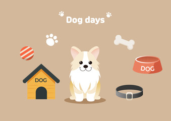 강아지와 강아지용품 일러스트