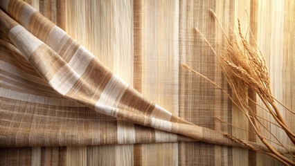 Striped Textured Fabric Draped with Dried Wheat Stalks, a Rustic and Elegant Composition for Design Inspiration