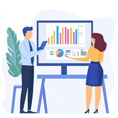 AI-Driven Business Concepts Two professionals analyzing data on a large screen, showcasing teamwork and technology in the workplace.