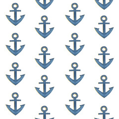Anchor blue watercolor seamless pattern isolated on white. Hand painted art perfect for cards, wrapping paper, packaging, tickets, stationary tourism, travel, voyage design. Monochromatic clip art