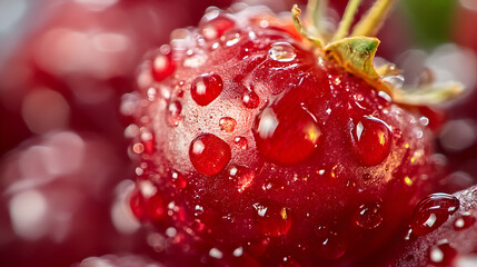 shot of a ripe berry with droplets of water on its surface, showing the fine texture of the fruit 