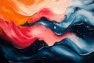 Obraz premium Abstract oil painting with jewel-toned brushstrokes in jade, sapphire, and ruby, evoking a sense of motion and luxury for minimalist home interiors
