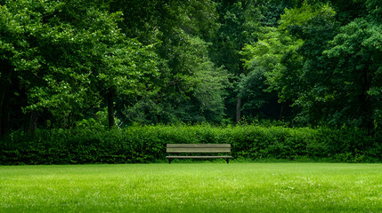 Obraz premium Wooden Bench in a Lush Green Park