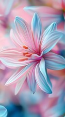 Fototapeta premium Pastel colored delicate lily with close-up petals in pink and blue hues, soft dreamy focus. Natural beauty and floral art concept