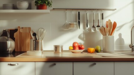 Dementia symptoms as a senior man struggles to identify everyday objects in a kitchen. Featuring confusion and subtle anxiety