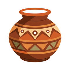 Brown clay pot with the native pattern vector with white background..