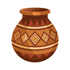 Brown clay pot with the native pattern vector with white background..