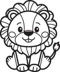 Fototapeta premium Cute Lion Vector, Black and White Lion Clipart