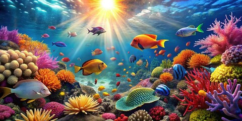 Vibrant Coral Reef: Tropical Fish and Underwater Paradise