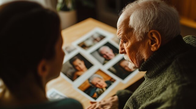 Dementia symptoms causing a senior to forget familiar names. Featuring memory loss and frustration
