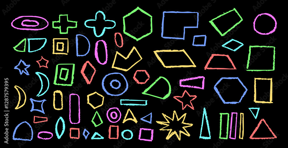 Wall mural set of basic geometric shapes. circle, square, rectangle, triangle and other polygons drawn with cha