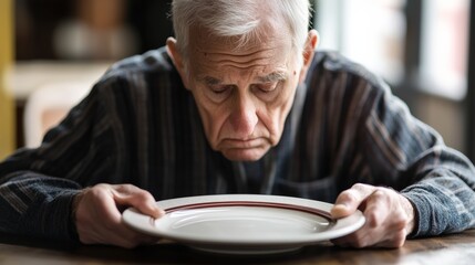Dementia symptoms causing confusion during meals. Featuring cognitive decline and difficulty eating