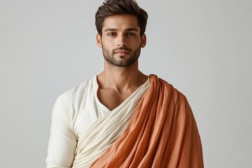 Obraz premium A handsome man wearing garments looks straight into the camera