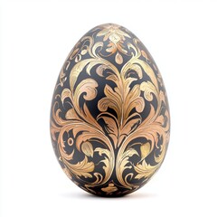 Fototapeta premium Happy Easter classic egg with symmetrical Renaissance-style ornamentation isolated on white background