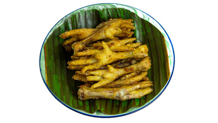 Fried chicken feet (Indonesian called ceker or cakar) with white background