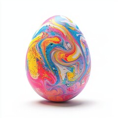 Happy Easter psychedelic egg with swirling tie-dye paint splashes isolated on white background