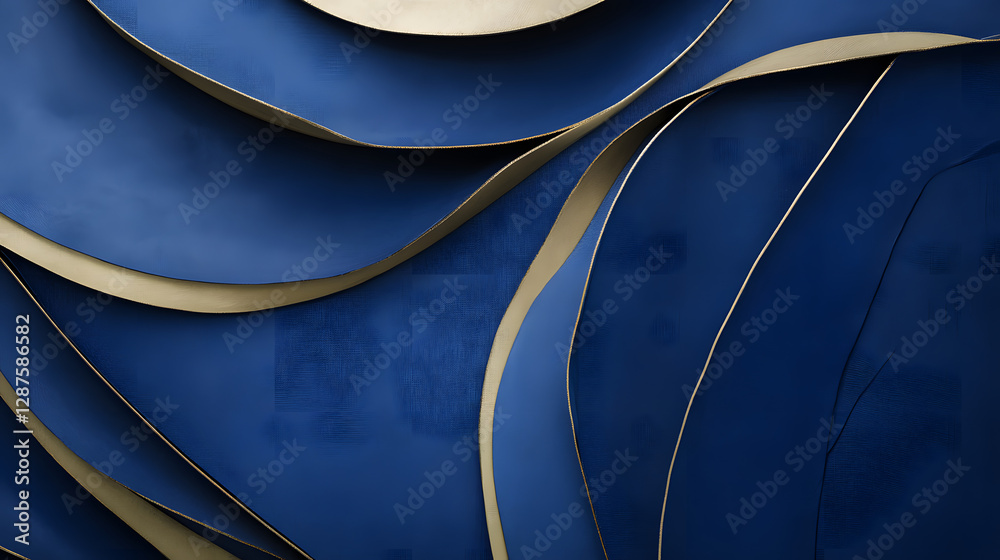 Poster blue and gold abstract background with circular design and textured patterns for creative projects