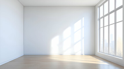 Bright Empty Room with Large Window and Sunlight