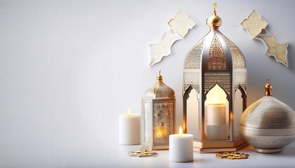 Obraz premium Luxury white background islamic ramadan eid al fitr adha concept