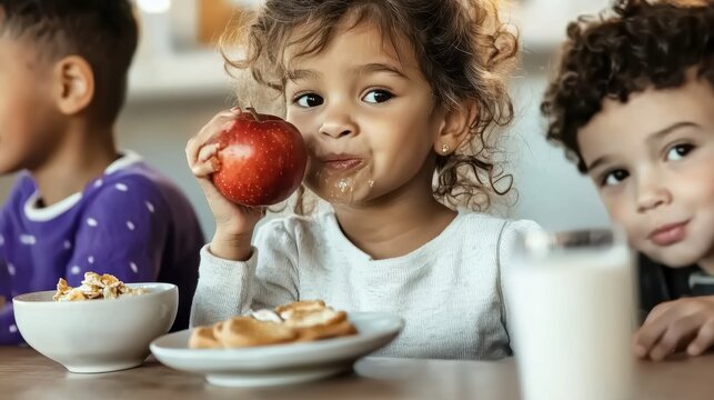 Children enjoying healthy snacks at home food photography cozy kitchen environment close-up viewpoint