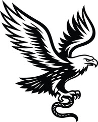 Eagle gripping a snake silhouette vector art, Eagle gripping a snake black line art vector illustration, Eagle gripping a snake isolated vector icon design