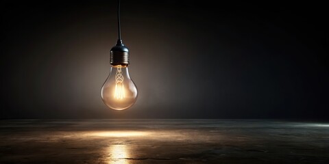 Illuminated Filament A Glowing Vintage Lightbulb Hanging Against a Dark Background Casts a Warm Light on a Smooth Surface