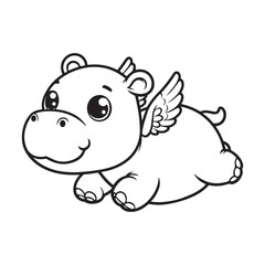 Fototapeta premium Line art of babt hippo flying cartoon vector