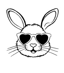 easter bunny wearing heart sunglasses black and white illustration 