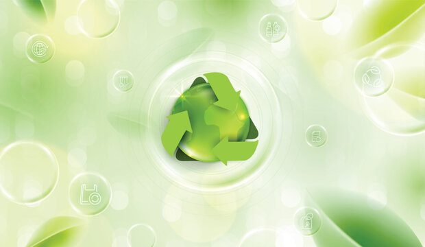 Global recycling day. green arrows recycling symbol with planet earth and icons. reuse reduce recycle. sustainable development concept of eco-friendly practices. vector design.