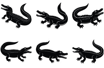 Alligator Silhouette Set. Crocodile icon. Crocodile vector shilhouette bundle