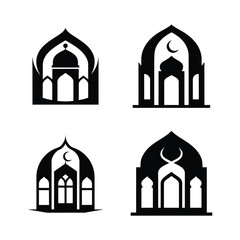 set of vector icons of church Islamic door and window shapes logo icon