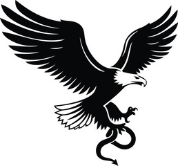 Eagle gripping a snake silhouette vector art, Eagle gripping a snake black line art vector illustration, Eagle gripping a snake isolated vector icon design