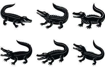 Fototapeta premium Alligator Silhouette Set. Crocodile icon. Crocodile vector shilhouette bundle