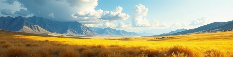 Obraz premium Brush painted landscape with gray and yellow hues, blue, landscape, yellow