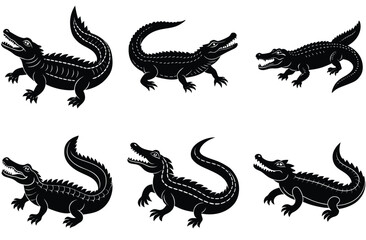 Alligator Silhouette Set. Crocodile icon. Crocodile vector shilhouette bundle