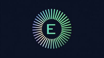 Minimalist energy logo with circular sunburst design, gradient green to blue rays, and clean typography  
